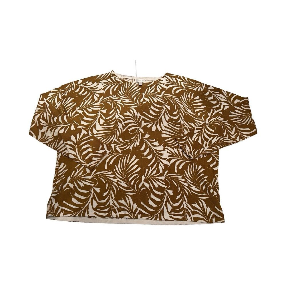Garnet Hill Silk Organic Cotton Palm‎ Leaf Sweater Brown Cream Boxy Small